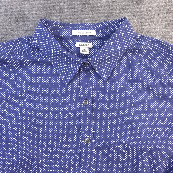 LL Bean Shirt Womens 1X Blue Polka Dot Long Sleeve Button Up Cotton - Picture 2 of 9